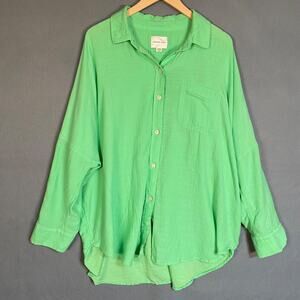 American Eagle Womens Button Up Tunic Top Size Small Oversized Lime Green Gauzy
